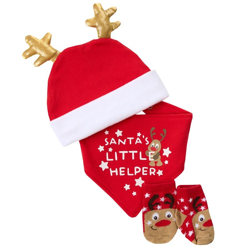 Baby Christmas Reindeer Hat, Bib & Socks Set (0-6 Months) (PK4) 17C264