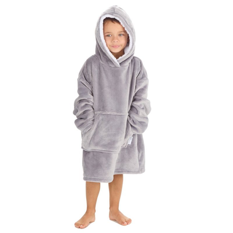 Grey Oversized Plush Hoodie With Borg Lined Hood  (3-6years) (PK4) 18C943