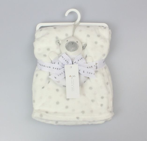 Plush Fleece blanket + Rattle Grey Spots- (PK6) E13438