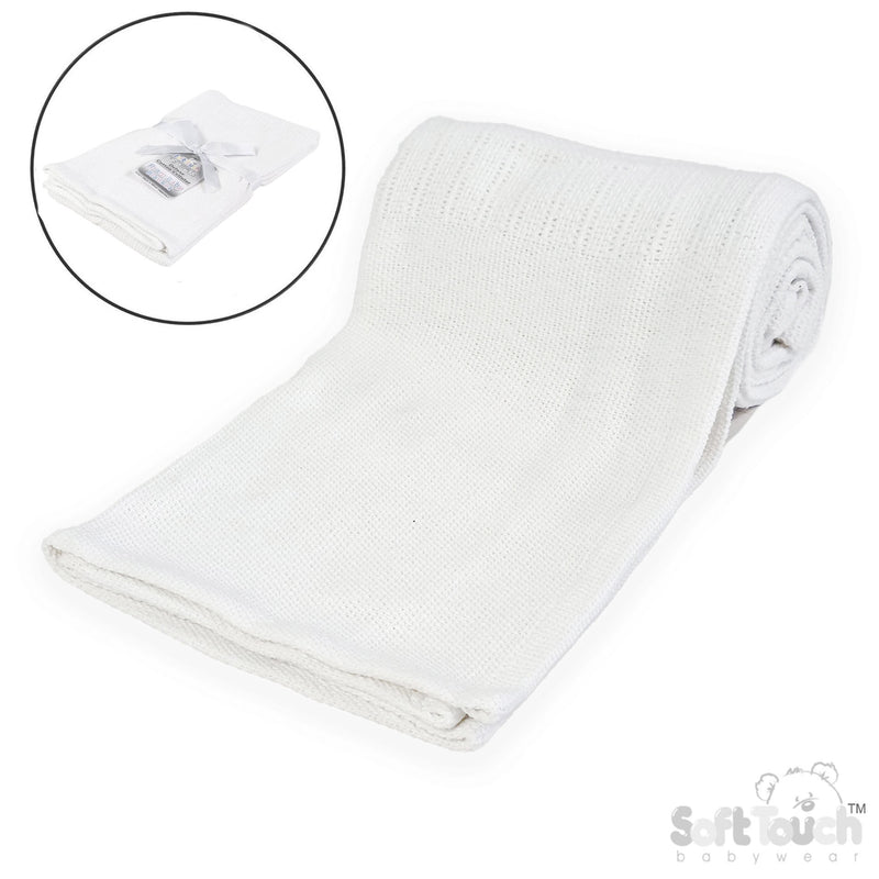 WHITE DELUXE PERSONALISATION COTTON BABY BLANKET (PK6) CBP60-W