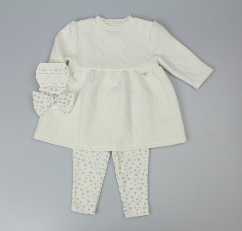 Quilted 3pc Legging set - Bow (0-9M) (PK6) H13540