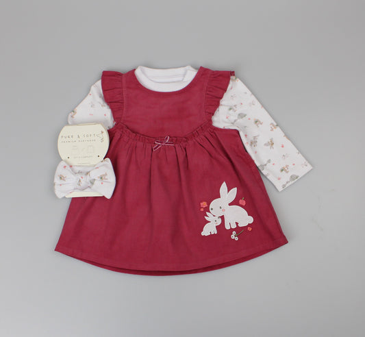 3pc Cord Pinafore Dress Set - Bunny (0-9m) (PK6) H13549