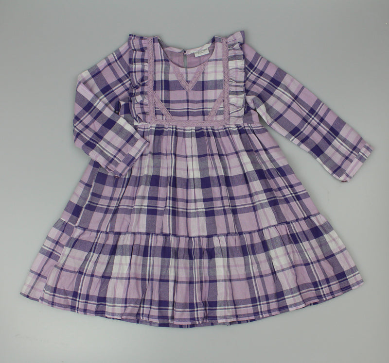 Girls Long Sleeved Dress - Flanel Check Lilac (3-8y) (PK6) H53591