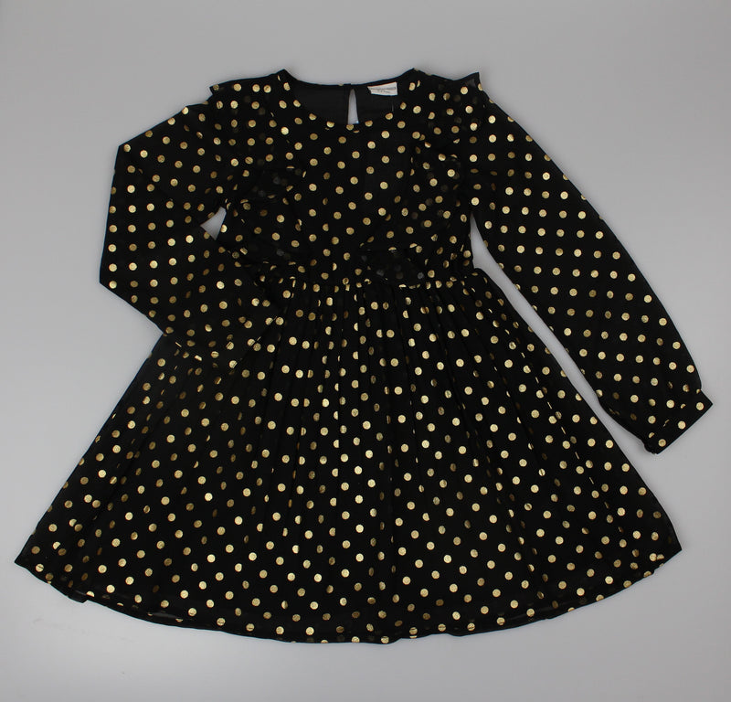 Girls Long Sleeved Dress - Gold Polka  (3-8y) (PK6) H53596