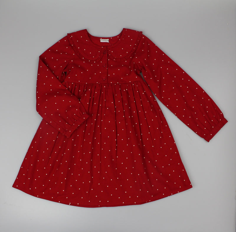 Girls Long Sleeved Dress - Red Twill (3-8y) (PK6) H53598