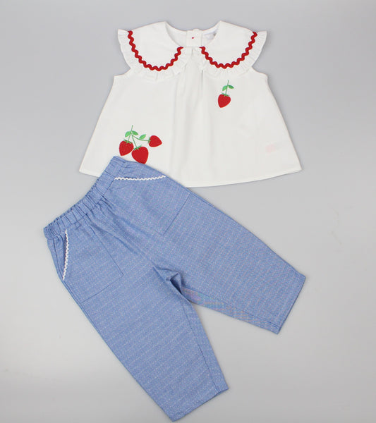 Girls Tunic Trouser Set - Strawberry (PK 6) (1-2 YEARS) E33228