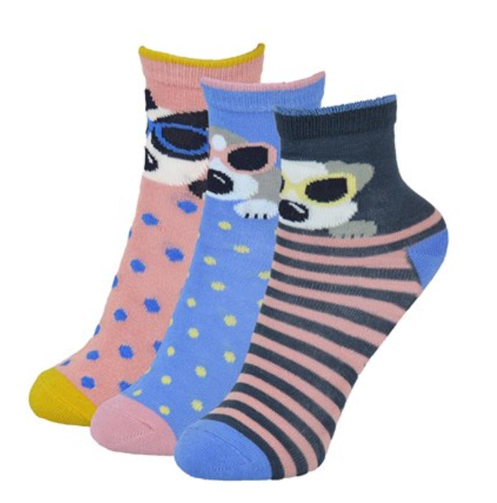 Girls 3pk Socks - PolkaStripePuppy (PK12) (6-8.5 to 12.5-3.5) SK735