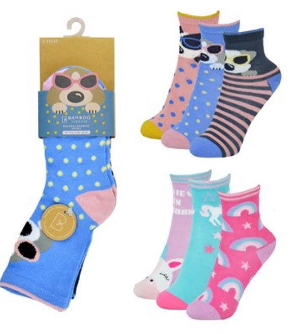 Girls 3pk Socks - PolkaStripePuppy (PK12) (6-8.5 to 12.5-3.5) SK735