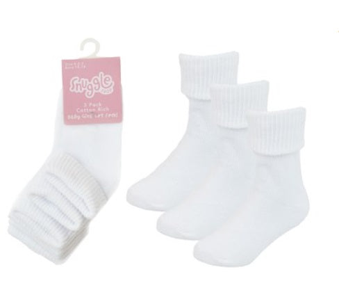 Baby Unisex 3pk Socks - Plain White (PK6) (00-5.5) SK761