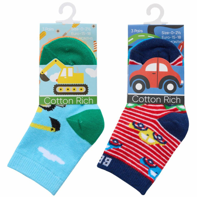 Boys 3pack Cotton Rich Socks - Cars (PK12) (0-5.5) 44B1003