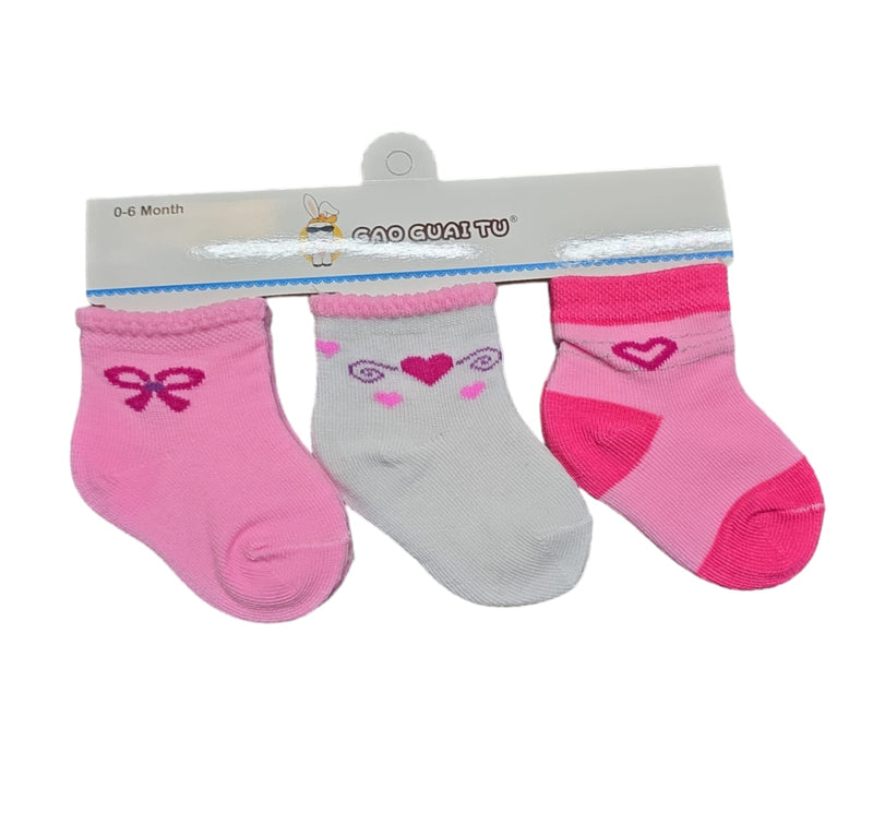 Baby 3pack socks - Pink Hearts (PK4) (0-6M) GGT3