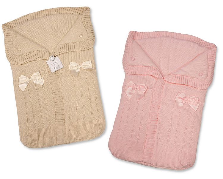 Knitted Baby Swaddle Bag with Padding and Bows - (PK2) Bh-18-0145