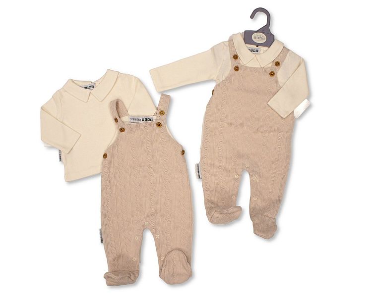 Baby 2 Pieces Long Dungaree Set - Taupe (NB-6m) (PK6) BIS-2020-2530T