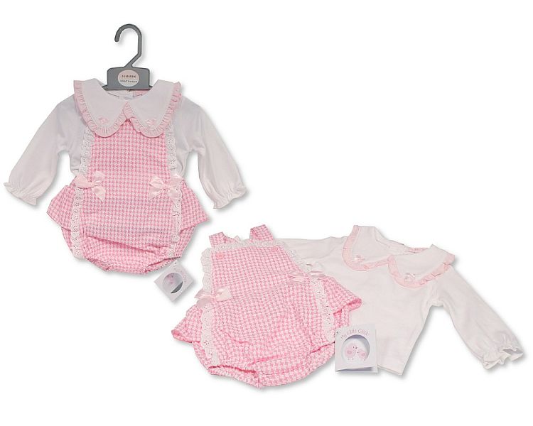 Baby Girls 2 pcs Short Dungaree Set with Lace and Bows (PK6) (NB-6) BIS-2020-2570