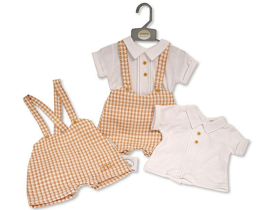 Baby Boys Chequered 2 pcs Dungaree Set - Welcome to the World (NB-6m) (PK6) BIS-2120-6319