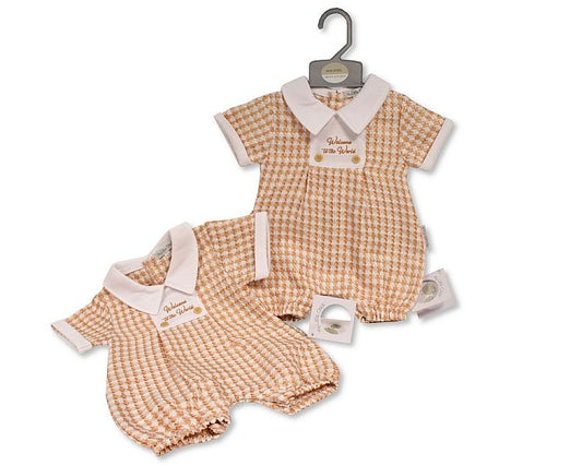 Baby Boys Chequered Romper - Welcome to the World (NB-6m) (PK6) BIS-2120-6322