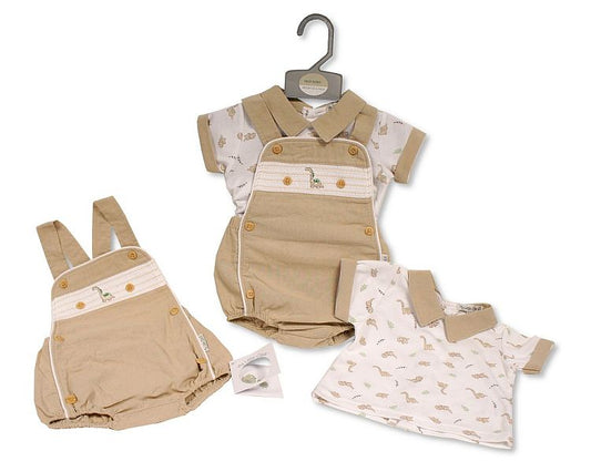 Baby Boys 2 pcs Dungaree Set - Dino (NB-6m) (PK6) BIS-2120-6323