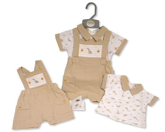 Baby Boys 2 pcs Dungaree Set with Pockets - Dino (NB-6m) (PK6) BIS-2120-6324