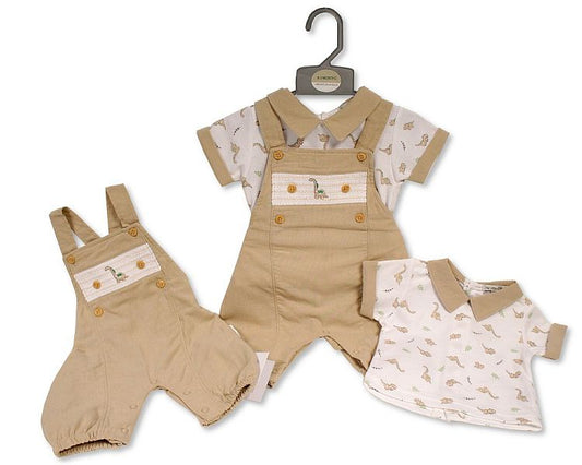 Baby Boys 2 pcs Long Dungaree Set - Dino (NB-6m) (PK6) BIS-2120-6325