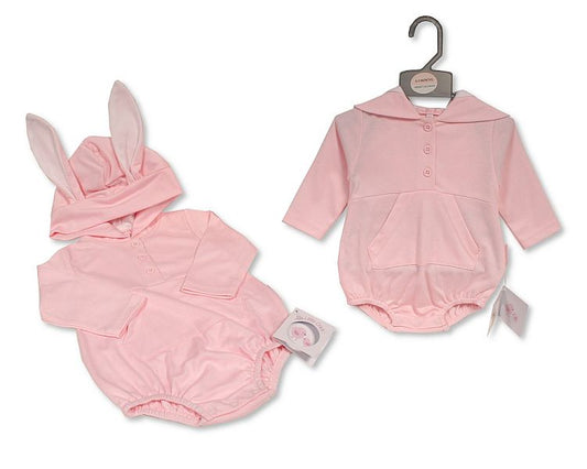 Baby All-In-One with Bunny Ears - Short - Pink (NB-9m) (PK6) BIS-2120-6336p