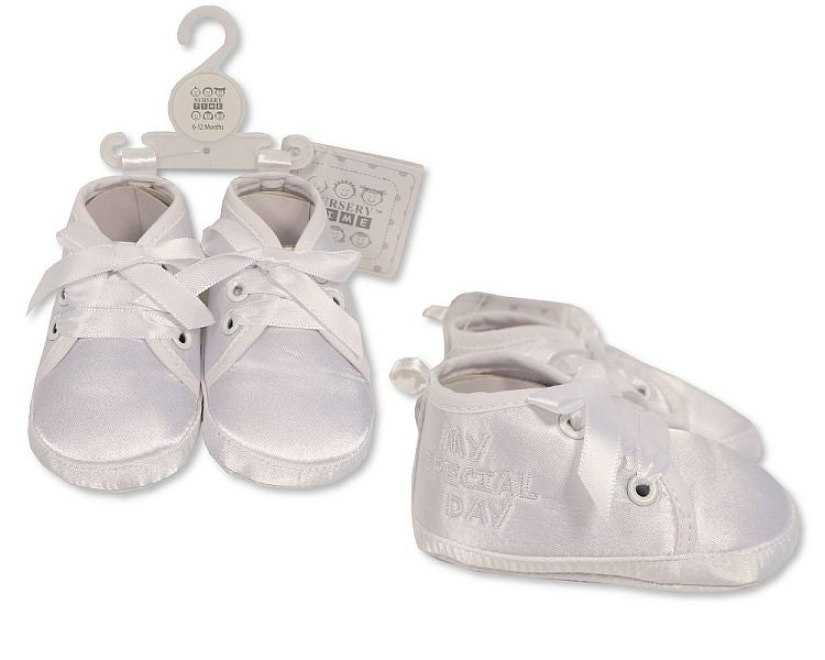 Baby Boys Christening Shoes - My Special Day - White Embroidery (6-18 Months) (PK6)  Bss-116-819w