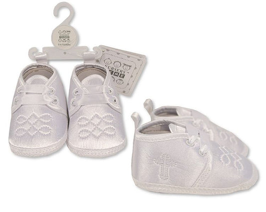 Baby Boys Christening Shoes - Cross - White Embroidery (6-18 Months) (PK6)  Bss-116-820w