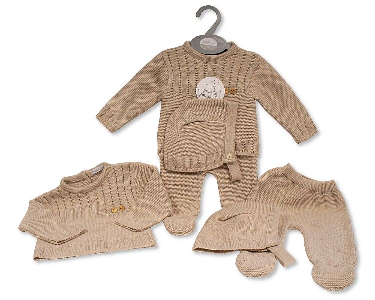 Knitted Baby 3 pcs Pram Set with Buttons (PK6) (NB to 9 Months) Bw-10-1208t