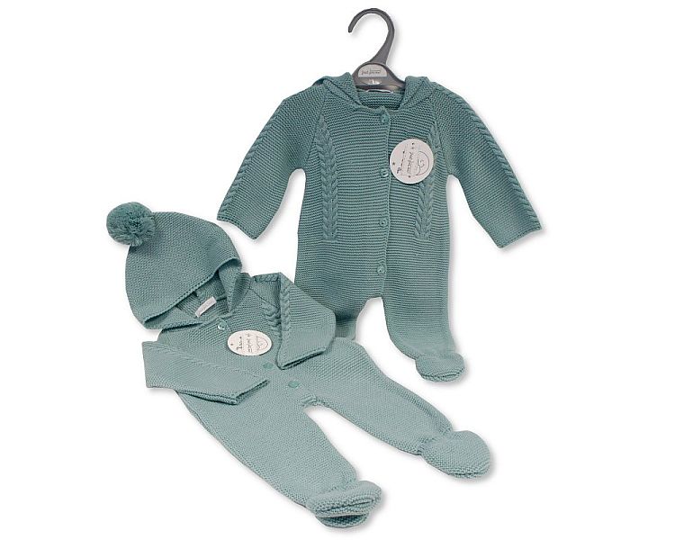 Knitted Baby All in One with Hood and Pompom (PK6) (NB to 6 Months) Bw-10-1209