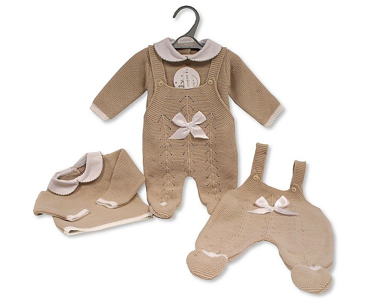 Knitted Baby 2 pcs Dungaree Set with Bow (PK6) (NB to 9 Months) Bw-10-1223