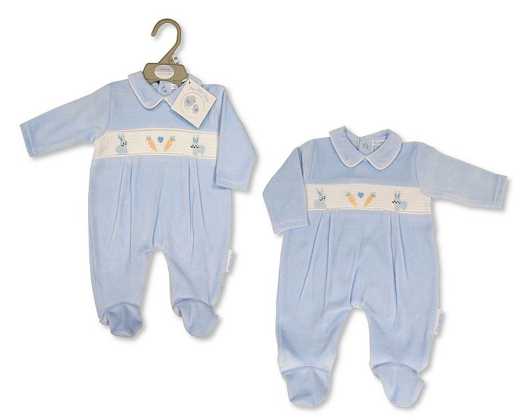 Baby Boys Velour All in One with Smocking - Bunny (NB-6) (PK6) BW-13-391