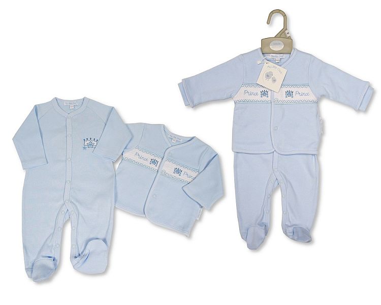 Baby Boys 2 pcs Set with Smocking - Prince (NB-6) (PK6) BW-13-393