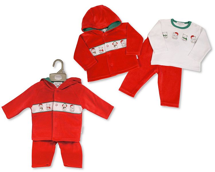 Baby Christmas 3 pcs Set with Smocking and Hood - Snowman (NB-6) (PK6) BW-13-399