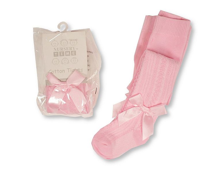 Baby Cotton Tights with Bow - Pink (PK6) (NB-24 Months) Bw-61-2232p