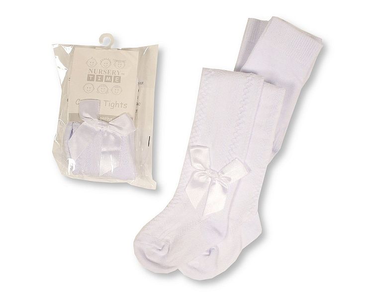 Baby Cotton Tights with Bow - White (PK6) (NB-24 Months) Bw-61-2232w