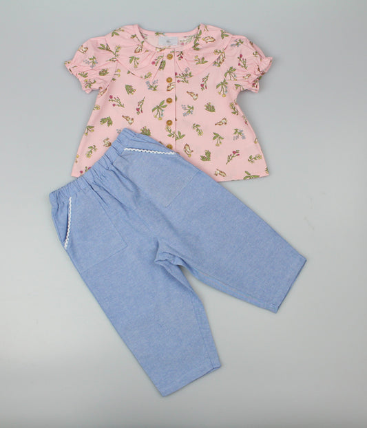 Girls Tunic Trouser Set - Pink Floral (PK 6) (1-2 YEARS) E33226