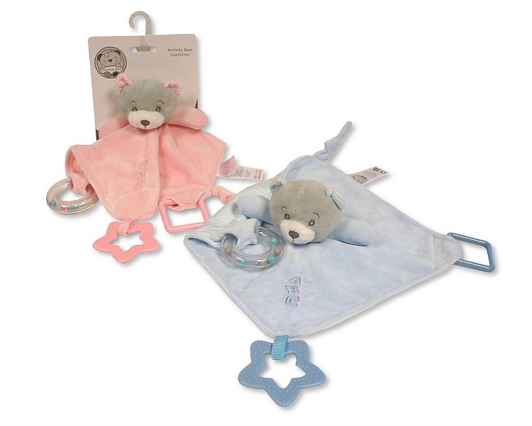 Baby Bear Comforter with Rattle, Ring and Teether (25X25cm) (PK6) GP-25-1239