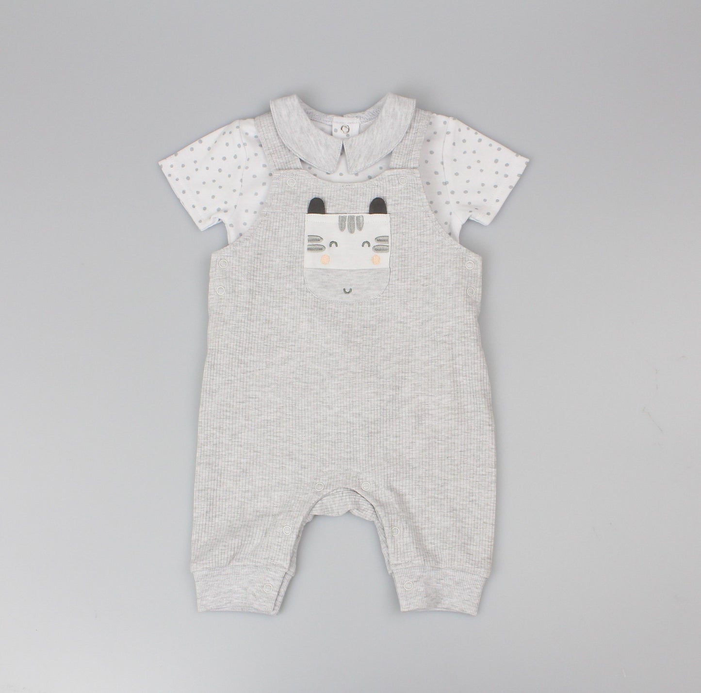 Boys 2pc s/s dungaree+t-shirt zebra rib (0-6 Months) (PK6) E13307