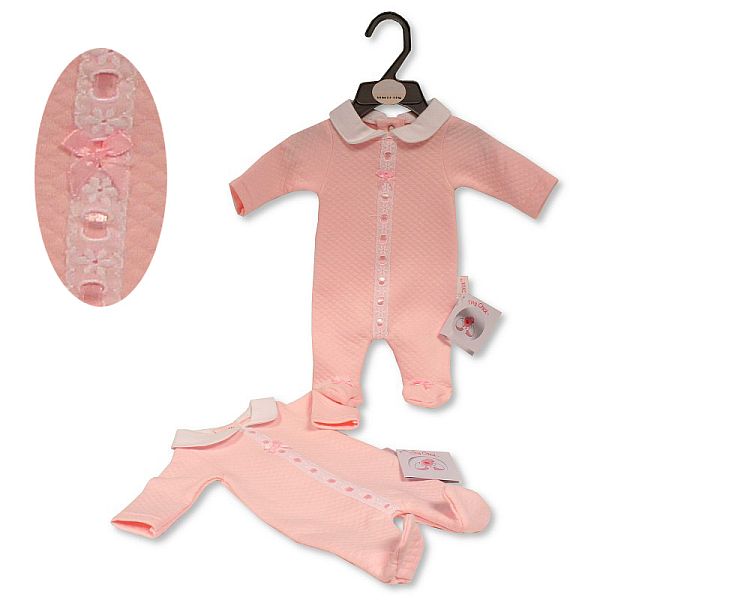 Premature Baby Girls Long Romper with Lace and Bow (3-8Lbs) (PK6) Pb-20-389P