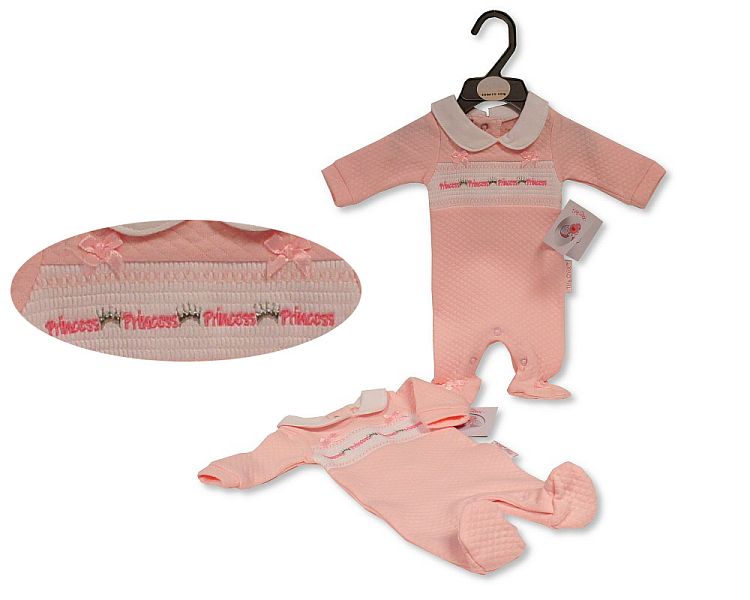 Premature Baby Girls All in One with Smocking and Bows - Princess (3-8Lbs) (PK6) PB-20-390P