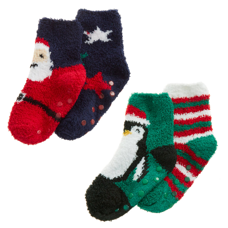 KIDS 2 PACK CHRISTMAS COSY SOCKS W/GRIP (ASSORTED SIZES) 42B777