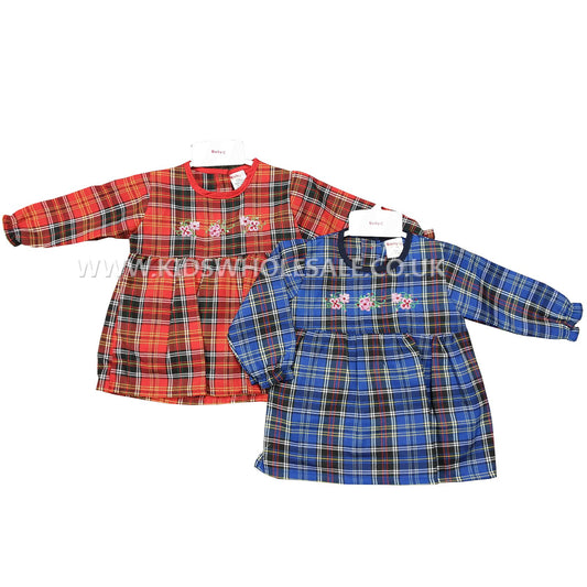 Girls Tartan Dress Set  'Pink flowers' 0-9M (7541) - Kidswholesale.co.uk