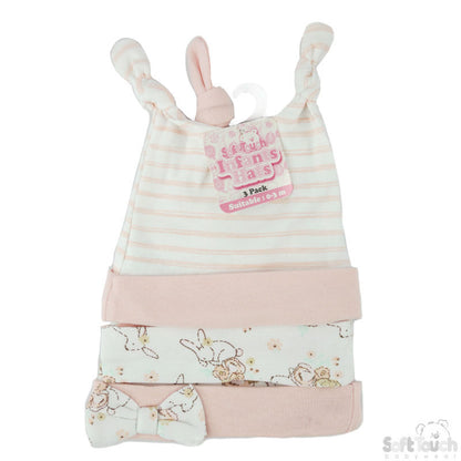 3 Pack baby Assorted Bunny Hat (0-3 Months)-4CC202-H