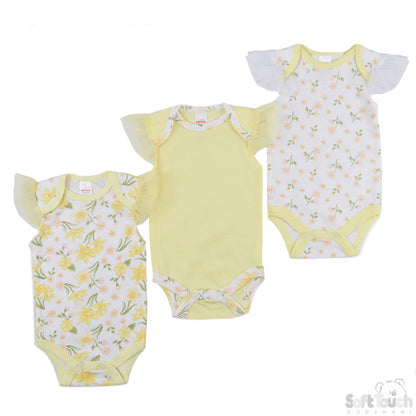 3 Pack Bodysuits Floral (0-3 Months)-4CC203-BS