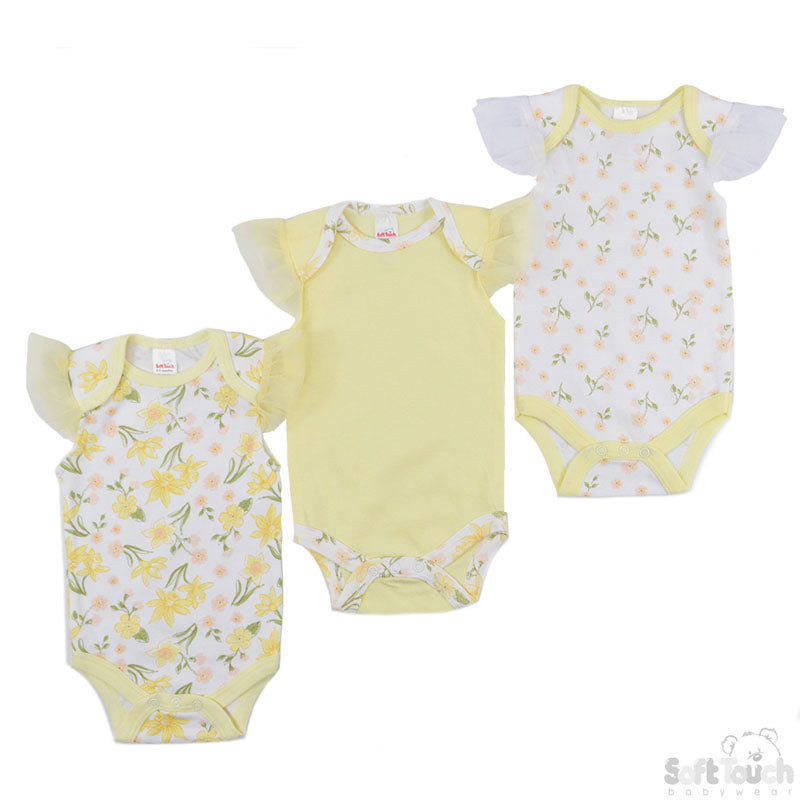 3 Pack Bodysuits Floral (0-3 Months)-4CC203-BS