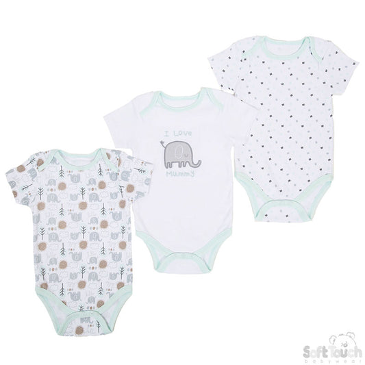 3 Pack Bodysuits Elephant (0-3 Months)-4CC205-BS