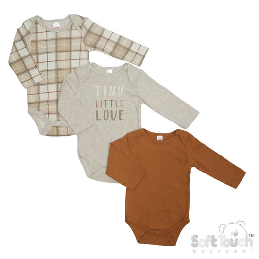 3 PACK LONG SLEEVED BODYSUITS CHECKS/LOVE/PLAIN (Pack Of 6) (0-6 Months) CC214-BS