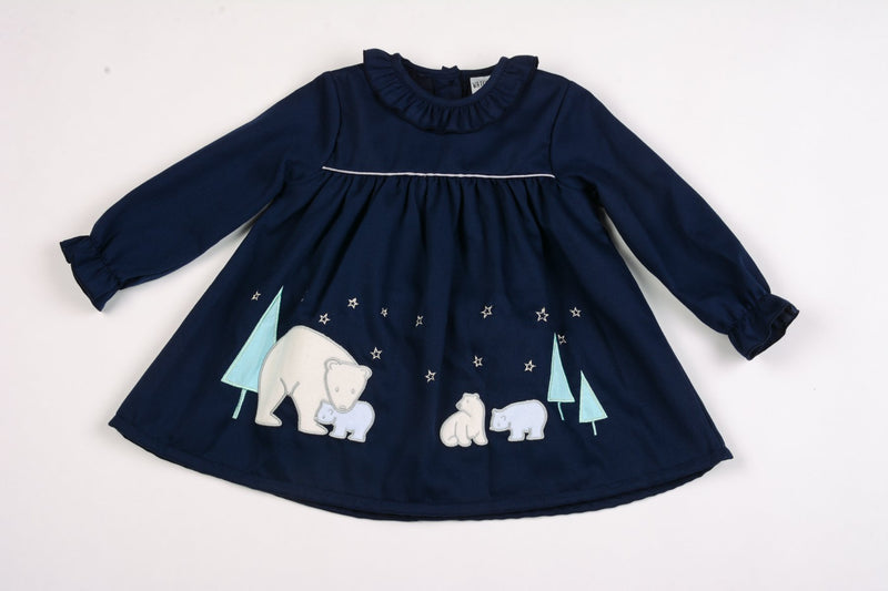 Baby Girls Lined Corduroy Dress - Polar Bear - 12/24M (K3509) - Kidswholesale.co.uk