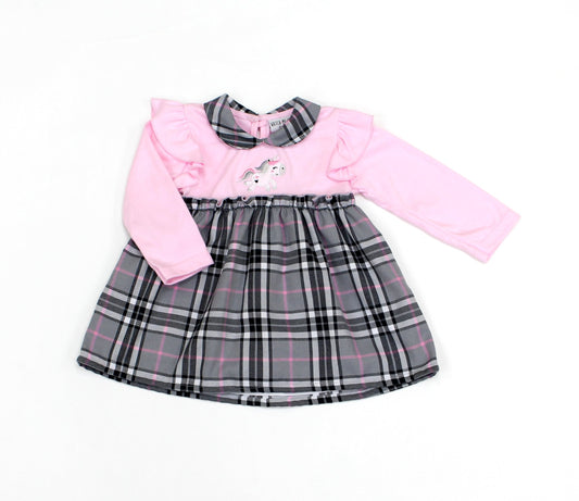 Unicorn Girls Pink Check Dress (12-24MNTH) L3013 - Kidswholesale.co.uk