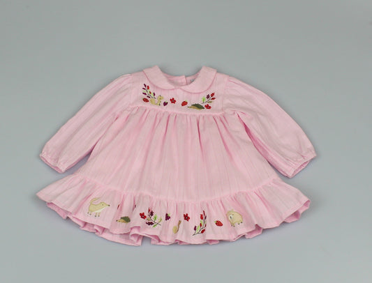 Girl Pretty Pink Dress - Embroidered (12-24 MONTHS) M3508 - Kidswholesale.co.uk