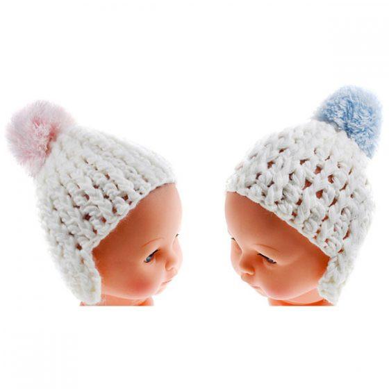 SMALL WHITE POM-POM HAT: H466 - Kidswholesale.co.uk